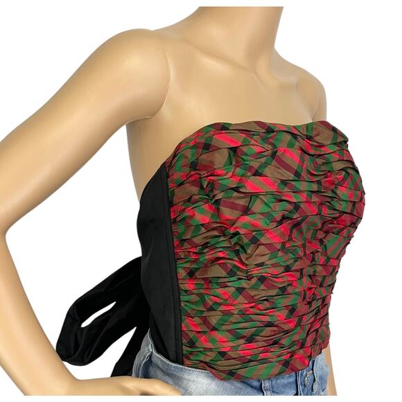 Marisa Baratelli 100% Silk Plaid Bustier Top Holiday Christmas Corset One Size - Picture 1 of 8